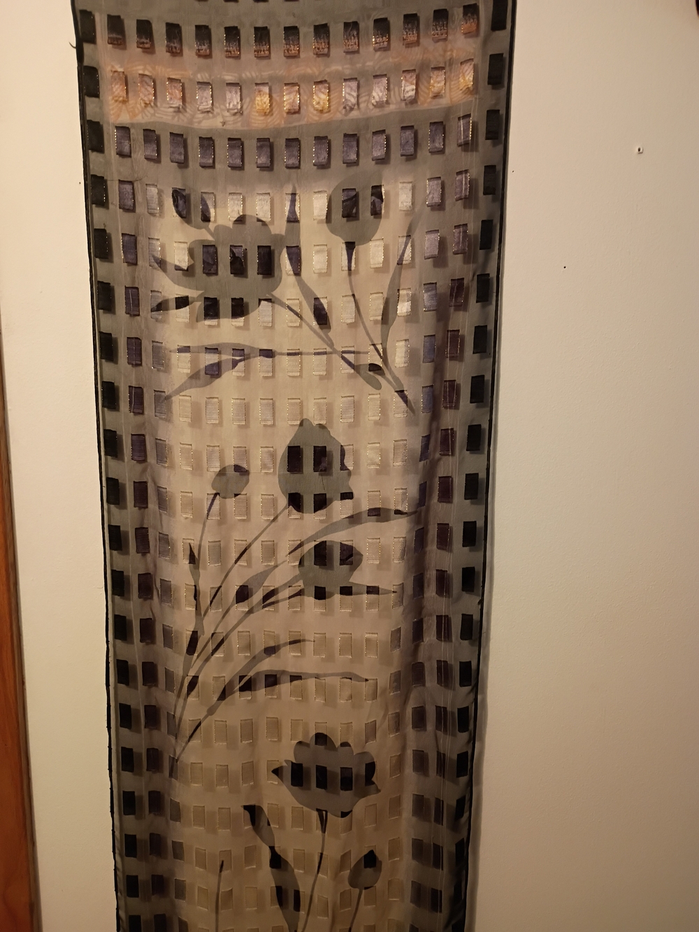 Neutral Gray Floral Grid Scarf - Women's Accessory - Picture 3 of 4